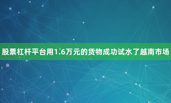 股票杠杆平台用1.6万元的货物成功试水了越南市场